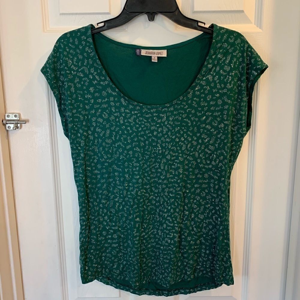 Jennifer Lopez Green Sparkle Top Size Small